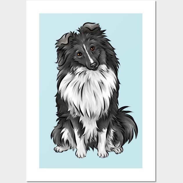 Cute Sheltie | Shetland Sheepdog | Bi-Black | Cute Dog Art Wall Art by Shirin Illustration